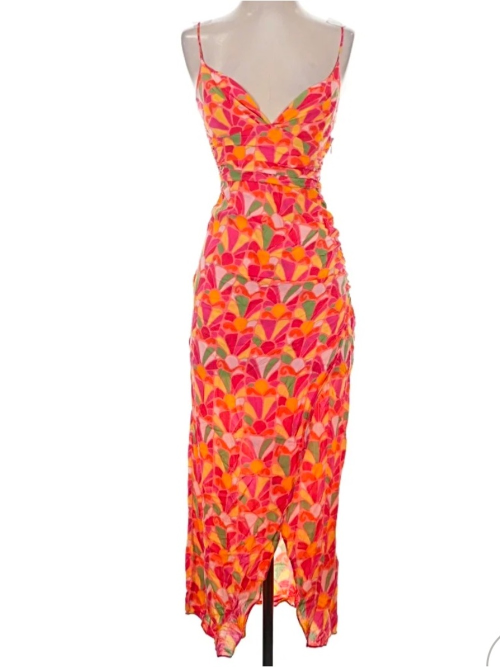 Vibrant Orange & Pink Patterned Slip Dress - Zara - NWT - Size M